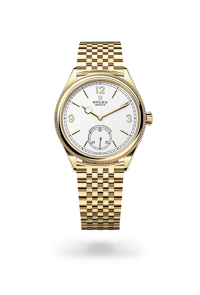 劳力士 1908型 39毫米，18K黄金，磨光效果